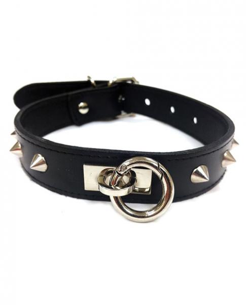 Rouge Leather O-Ring Studded Collar Black