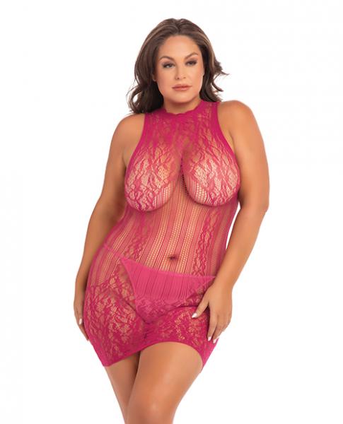 Rene Rofe Reckless Lace Mini Dress Sangria Red 1X/3X