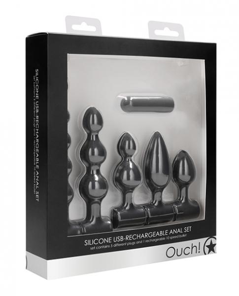 Shots Ouch Silicone Usb Rechargeable Anal Set - Black