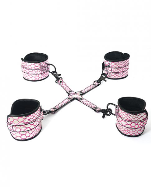 Spartacus Faux Leather Wrist, Ankle Restraints & Hog Tie Pink