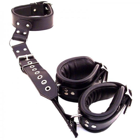 Rouge Leather Neck To Wrist Restraint Black