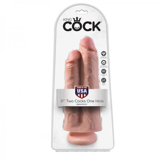 King Cock 9in Two Cocks One Hole Flesh