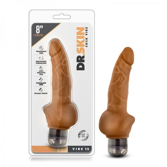 Dr. Skin - Cock Vibe - 8 Inch Vibrating Cock W/balls - Mocha