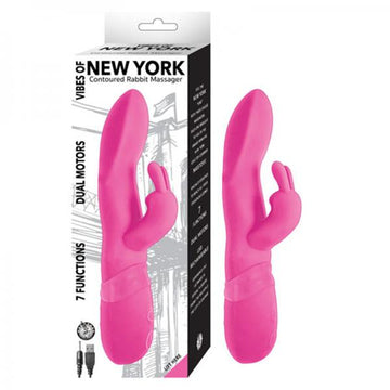 Vibes Of New York Contoured Rabbit Massager 7 Function Dual Motors Rechargeable Waterproof Pink