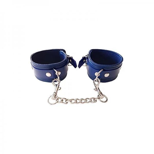 Plain Leather Wrist Cuffs - Blue