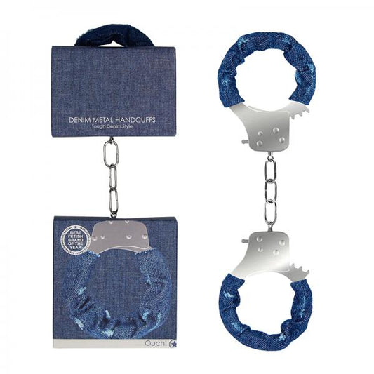 Ouch! Denim Metal Handcuffs - Roughened Denim Style - Blue