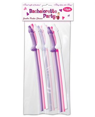 Bachelorette Party Pecker Straws Assorted Colors 10 Count