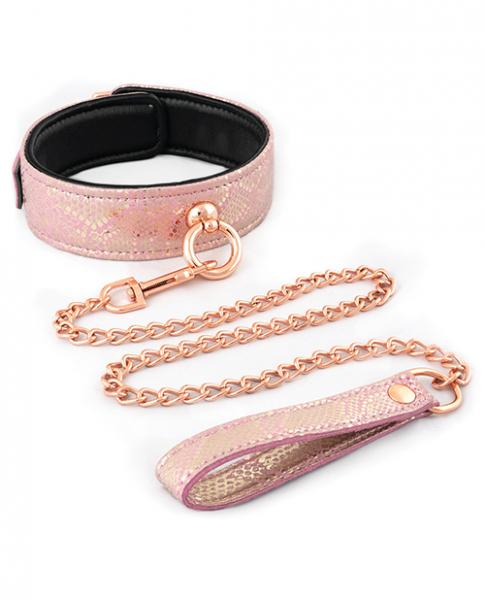 Collar & Leash Microfiber Pink Snake Print Leather Lining